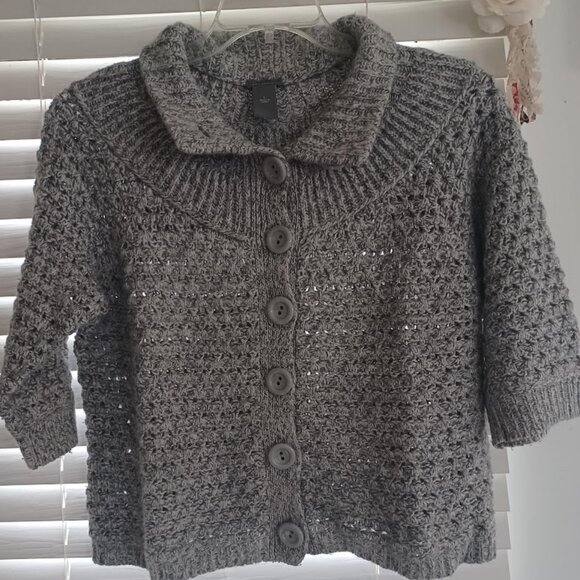 Ann Taylor Sweaters - Ann Taylor Women’s L Gray Wool Angora Cashmere Blend Shawl Collar Knit Cardigan